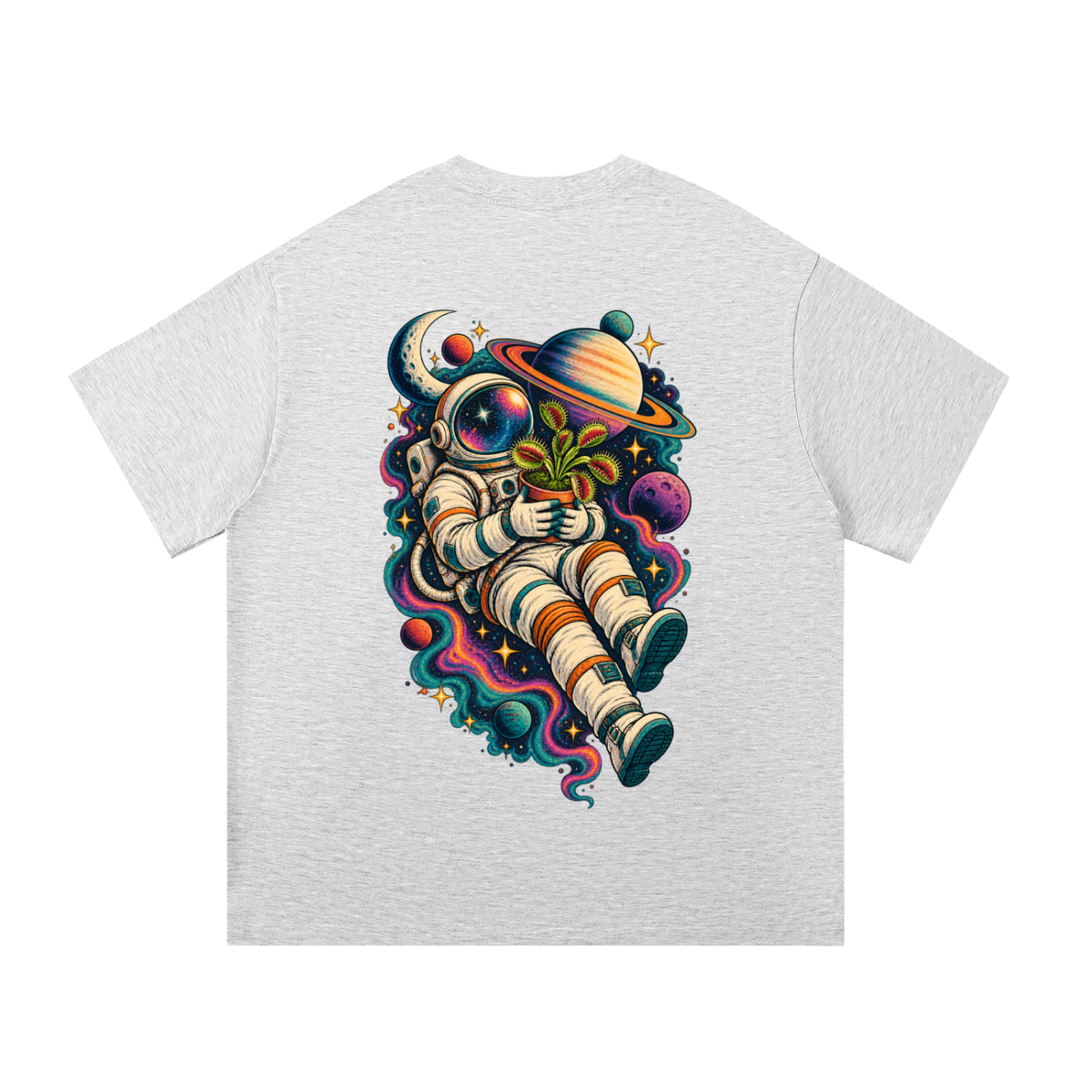 Venus Flytrap In Space Oversized T-Shirt – Carnivorous Plant Galaxy Graphic Tee, Unisex Streetwear