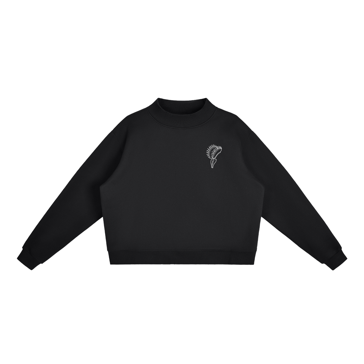 Venus Flytrap Line Art Fleece Mock-Neck Sweatshirt – Minimalist Carnivorous Plant Pullover
