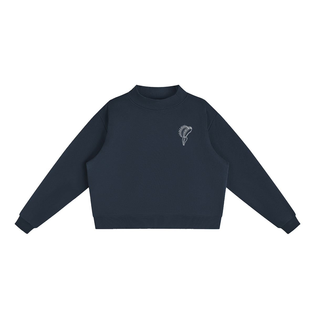 Venus Flytrap Line Art Fleece Mock-Neck Sweatshirt – Minimalist Carnivorous Plant Pullover