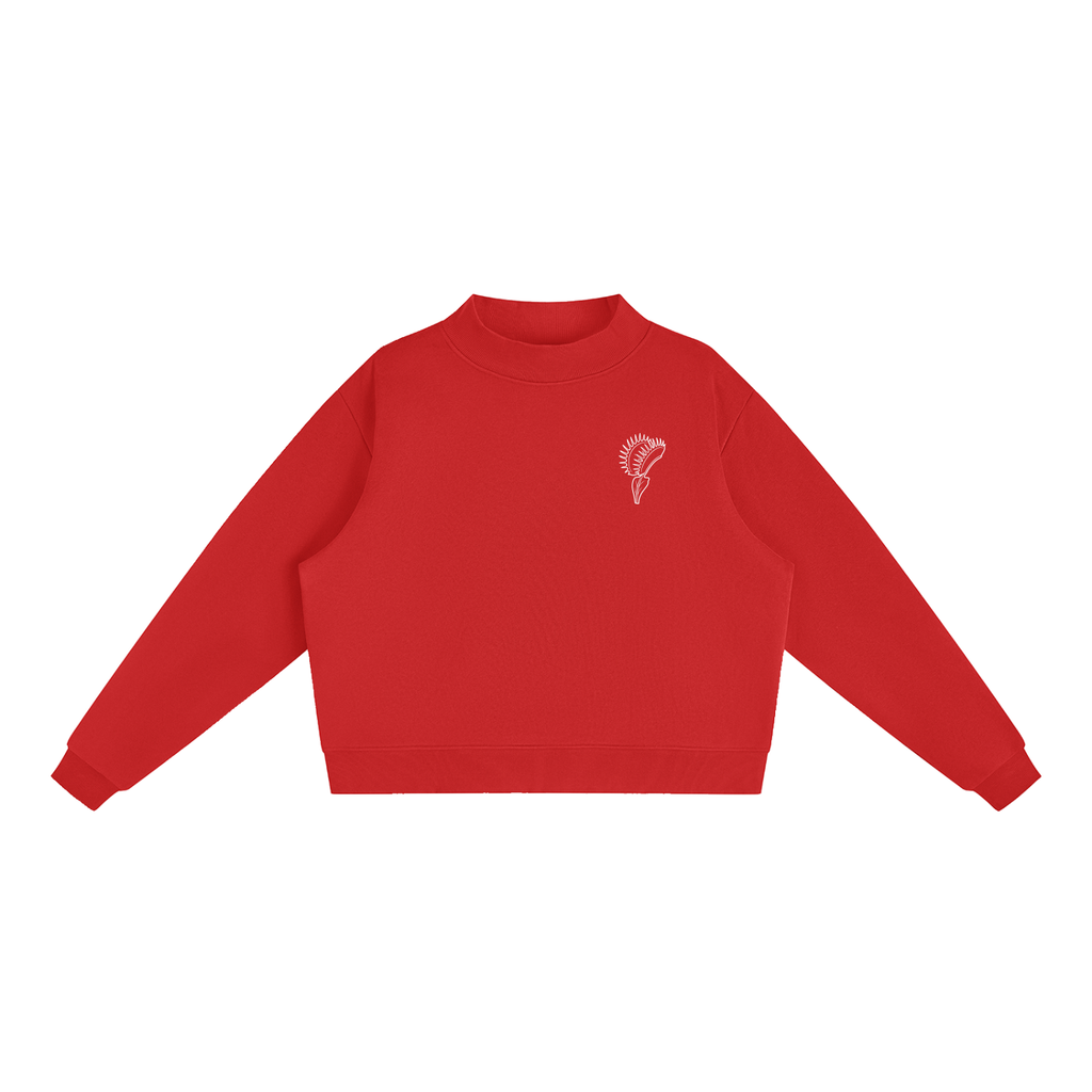 Venus Flytrap Line Art Fleece Mock-Neck Sweatshirt – Minimalist Carnivorous Plant Pullover