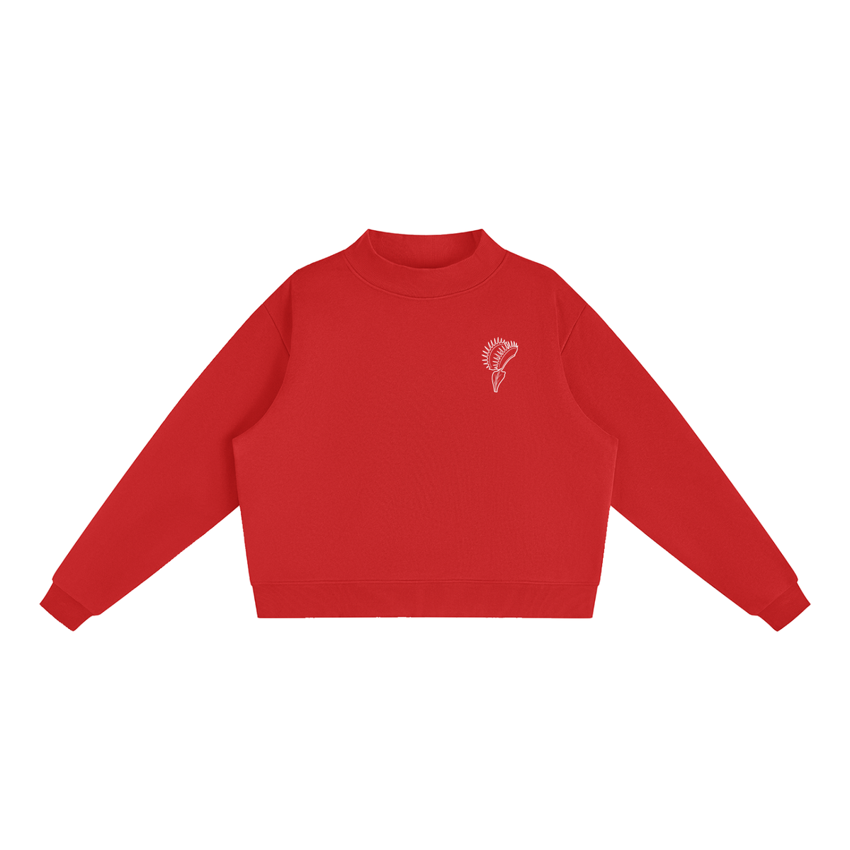 Venus Flytrap Line Art Fleece Mock-Neck Sweatshirt – Minimalist Carnivorous Plant Pullover
