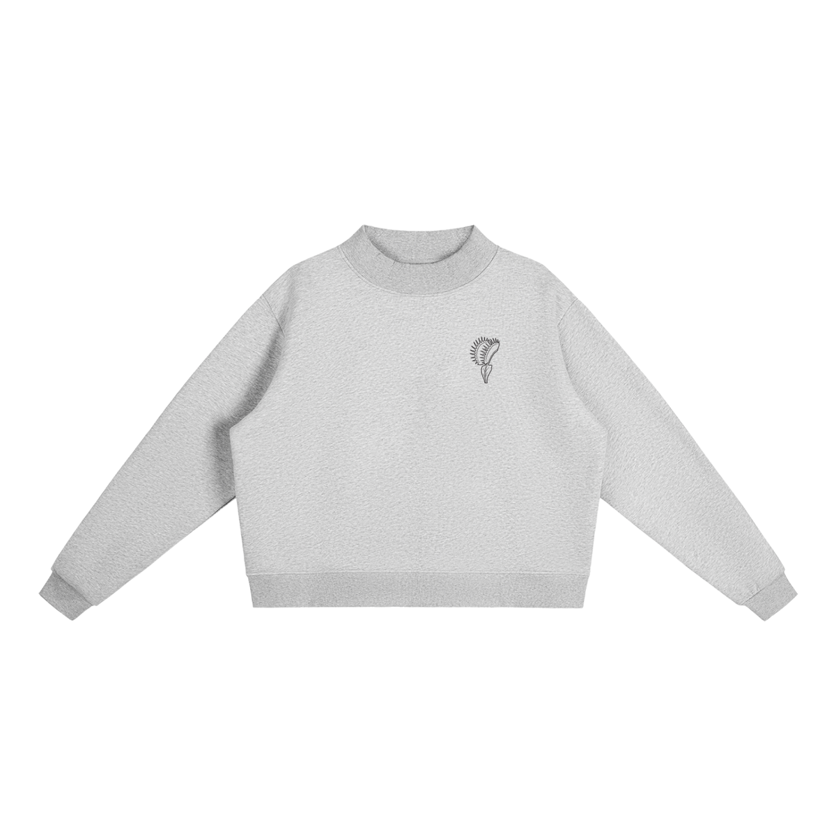Venus Flytrap Sweatshirt – Minimalist Carnivorous Plant Fleece Mock-Neck Pullover, Cotton Blend, Women's
