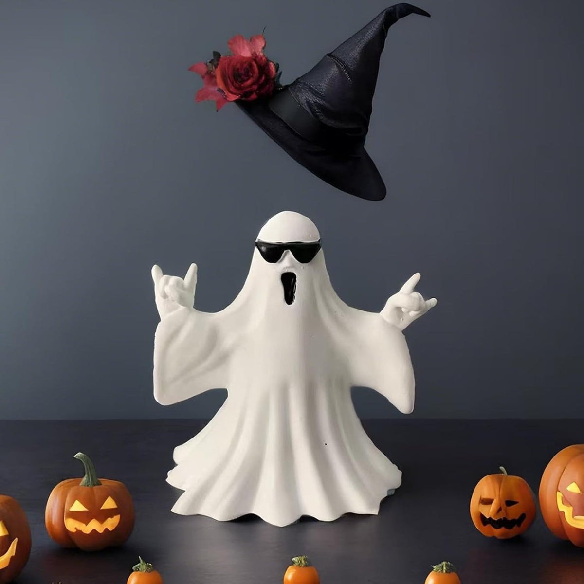 Halloween Ghost Figurine – Cute Spooky Resin Ghost Statue, Indoor & Porch Halloween Decor