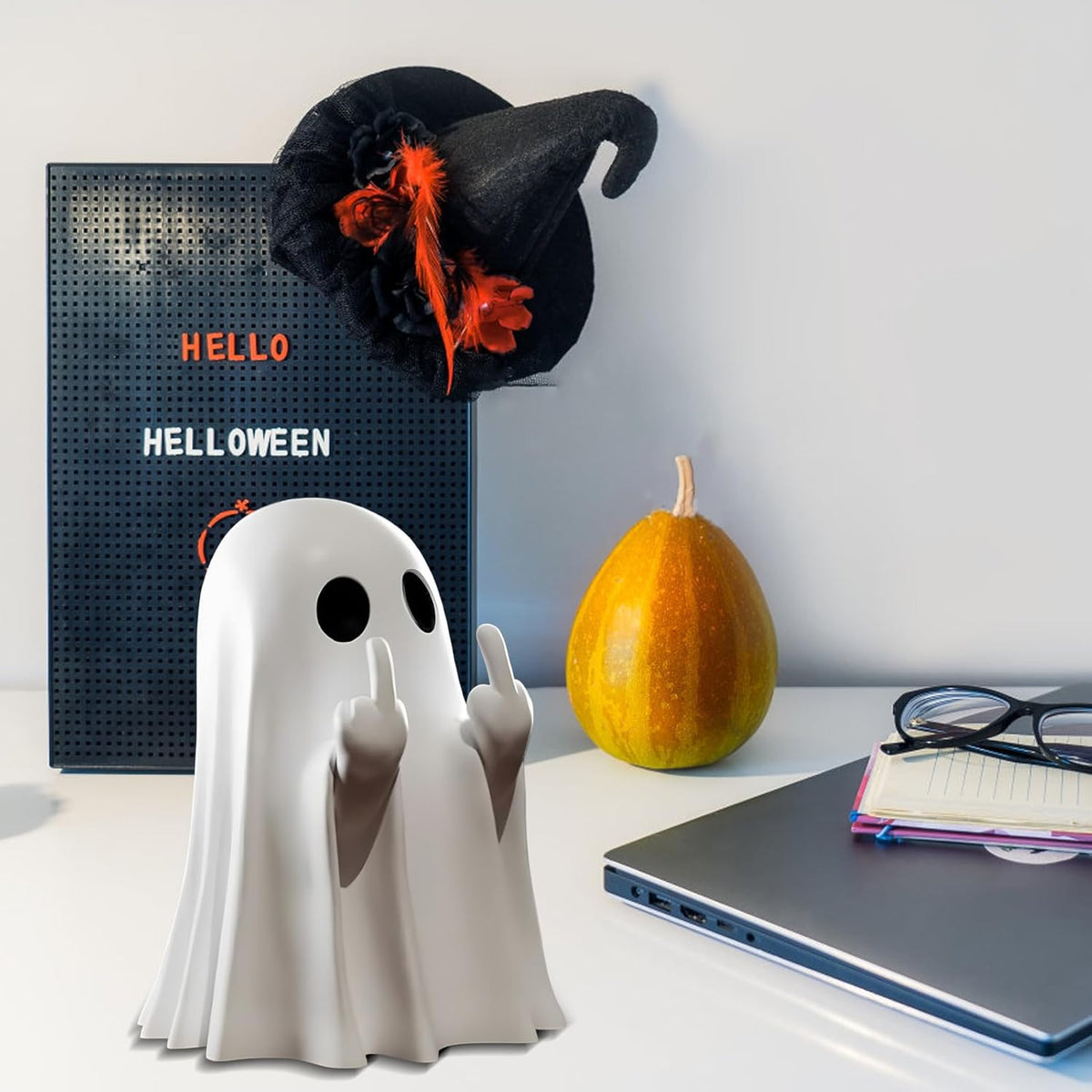 Halloween Ghost Figurine – Cute Spooky Resin Ghost Statue, Indoor & Porch Halloween Decor