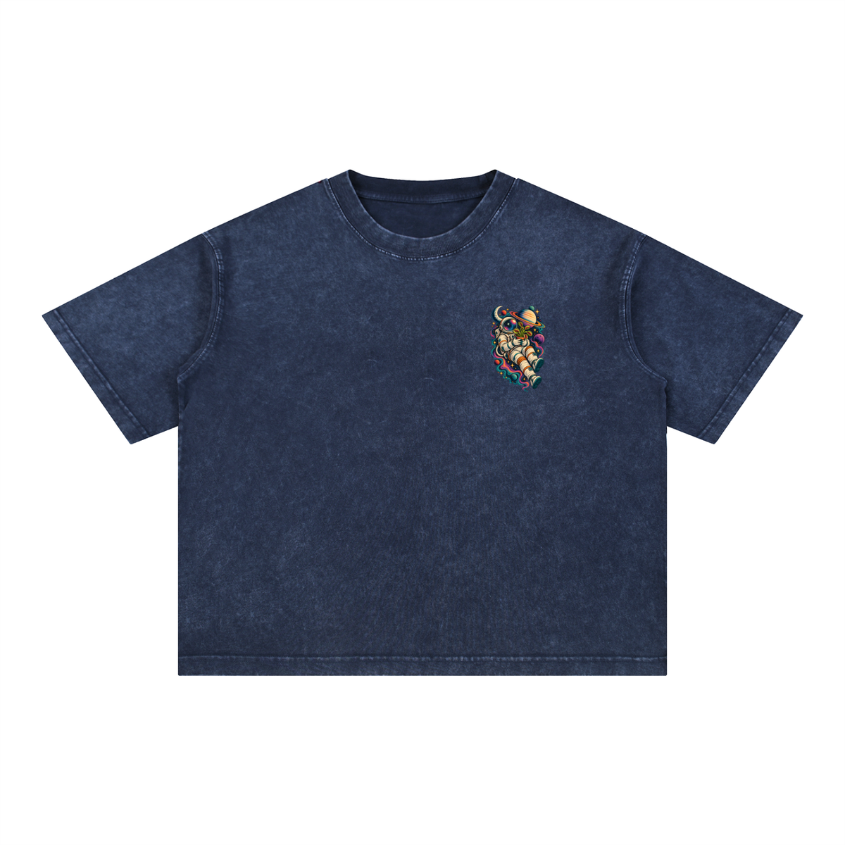 Astronaut & Venus Flytrap Mineral Wash Boxy T-Shirt – Carnivorous Plant Space Graphic, 100% Cotton