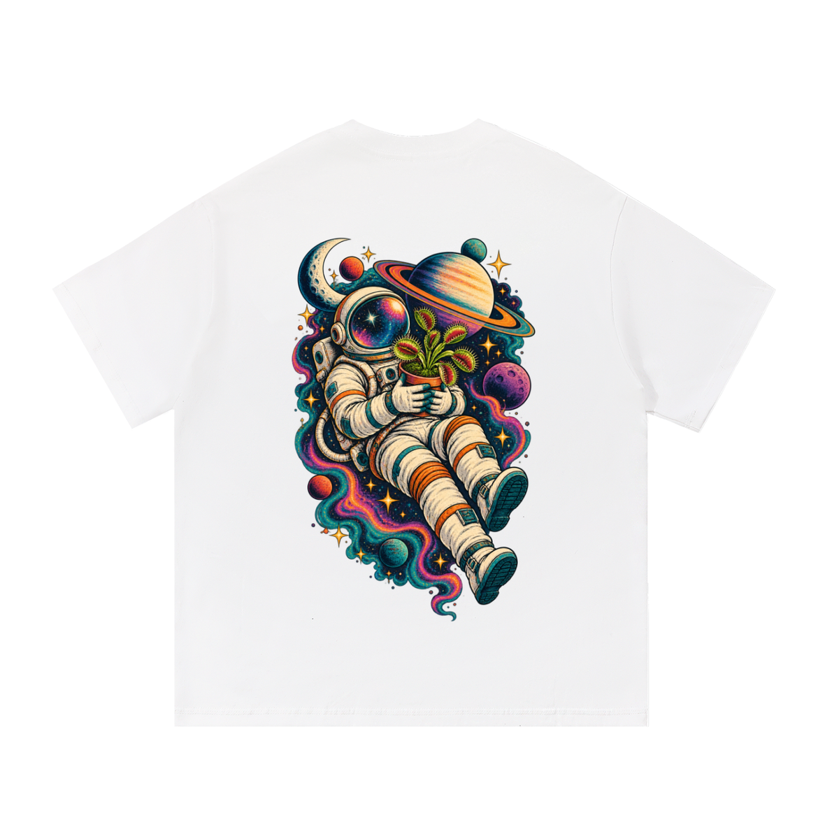 Venus Flytrap In Space Oversized T-Shirt – Carnivorous Plant Galaxy Graphic Tee, Unisex Streetwear