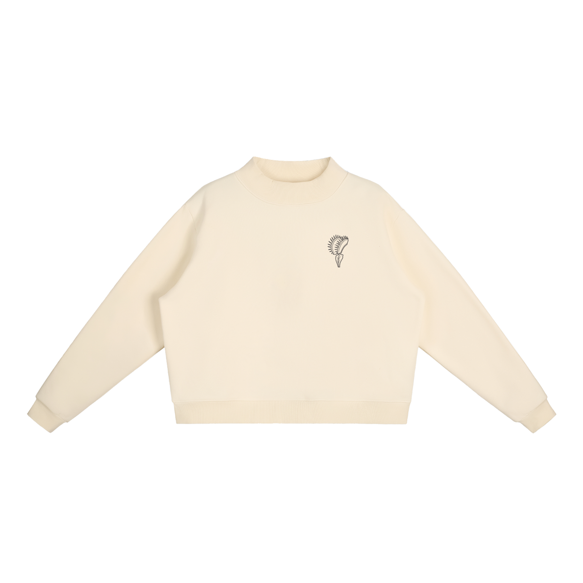 Venus Flytrap Sweatshirt – Minimalist Carnivorous Plant Fleece Mock-Neck Pullover, Cotton Blend, Women's