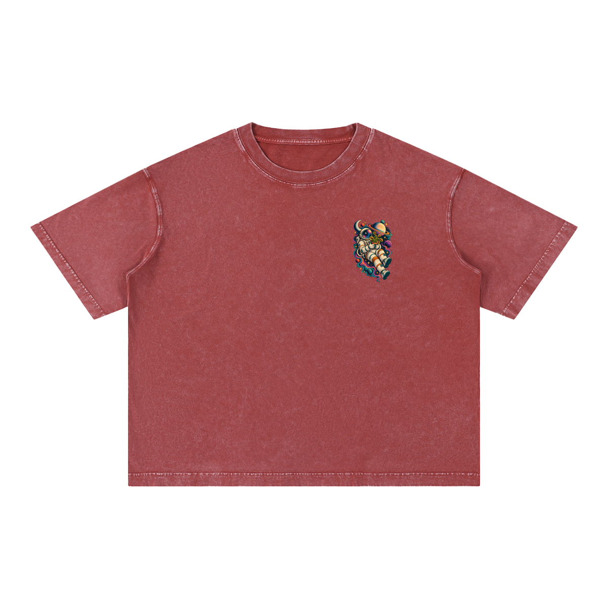 Astronaut & Venus Flytrap Mineral Wash Boxy T-Shirt – Carnivorous Plant Space Graphic, 100% Cotton