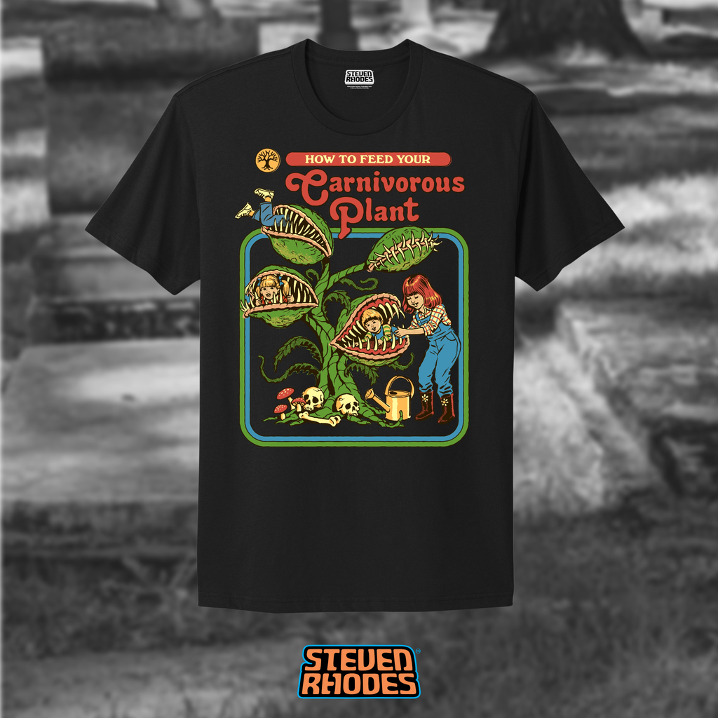 Venus Flytrap Graphic T-Shirt – "How To Feed Your Carnivorous Plant" Steven Rhodes Design, 100% Cotton Unisex Tee