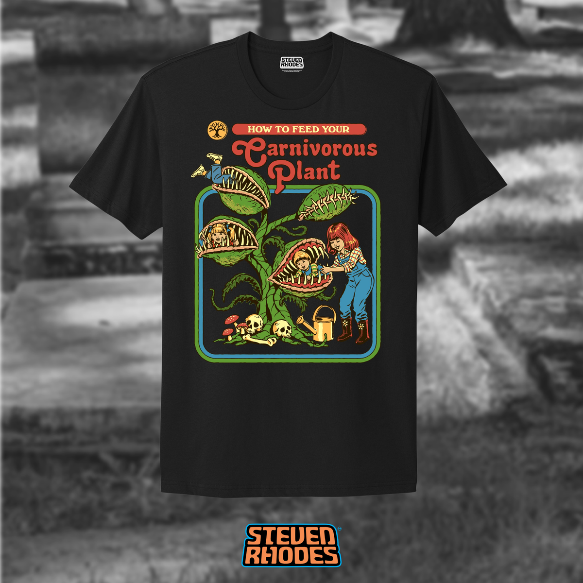 Venus Flytrap Graphic T-Shirt – "How To Feed Your Carnivorous Plant" Steven Rhodes Design, 100% Cotton Unisex Tee