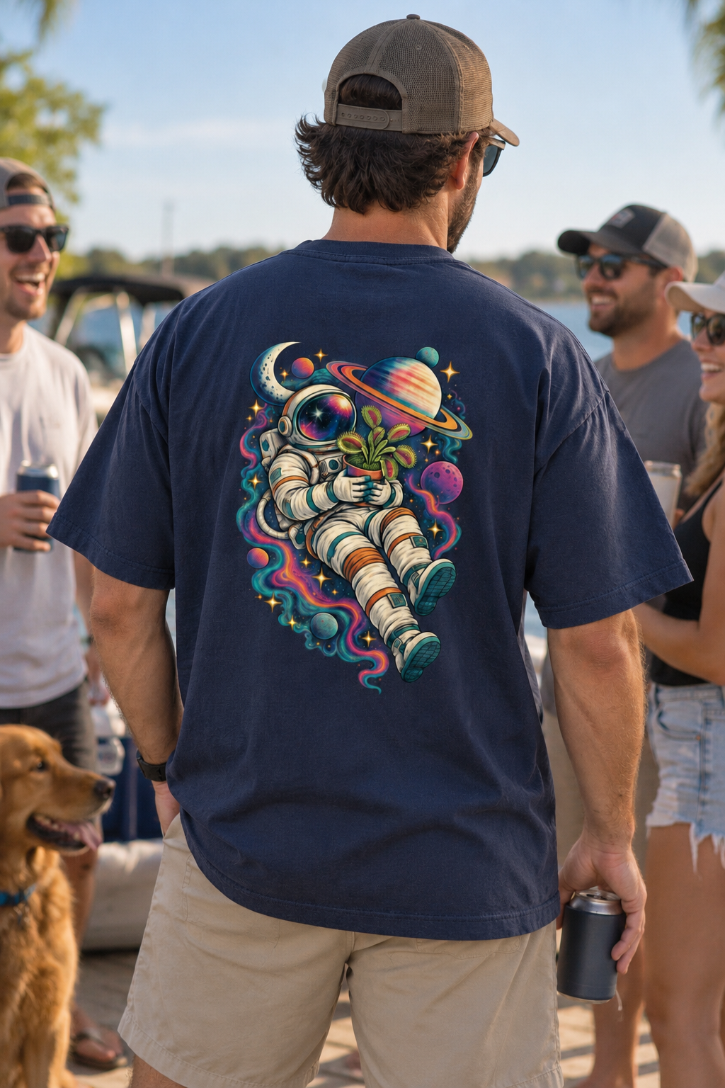 Venus Flytrap In Space Oversized T-Shirt – Carnivorous Plant Galaxy Graphic Tee, Unisex Streetwear