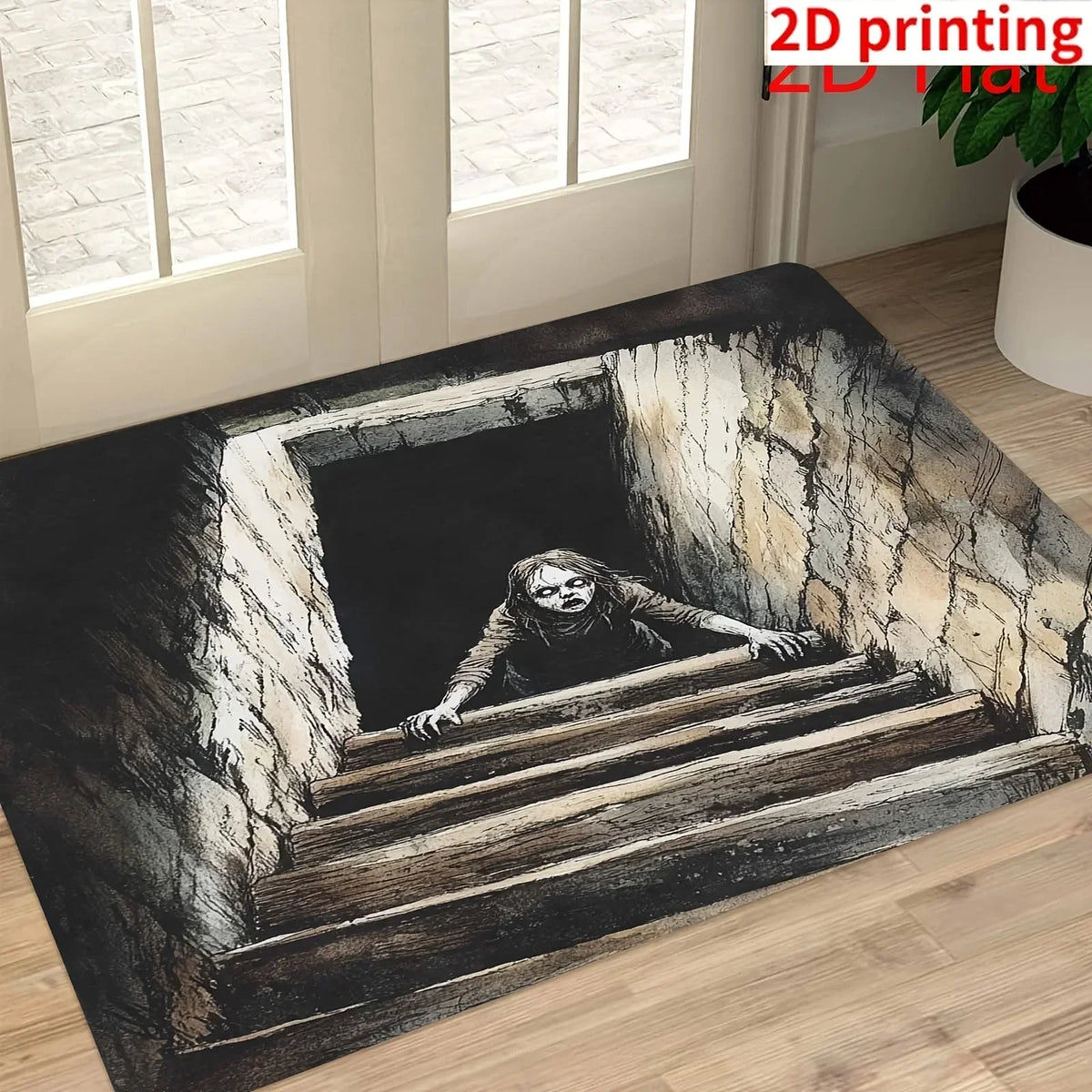 Halloween Clown Horror Doormat – Manhole Cover Design, Anti-Slip Polyester Rug, Spooky Entryway Decor