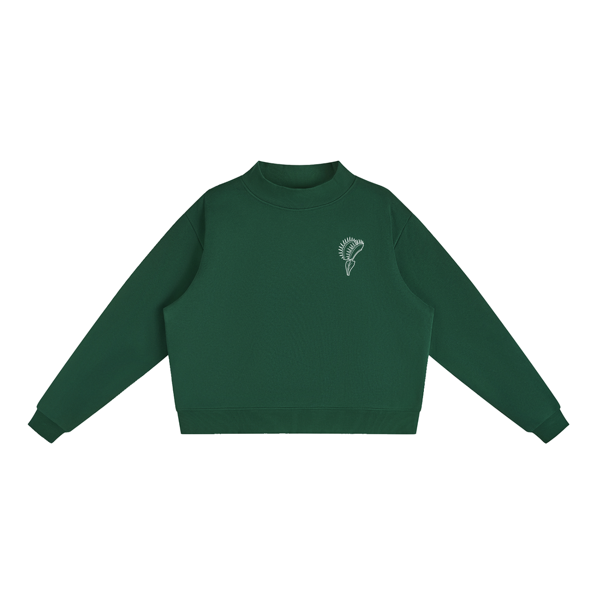 Venus Flytrap Line Art Fleece Mock-Neck Sweatshirt – Minimalist Carnivorous Plant Pullover