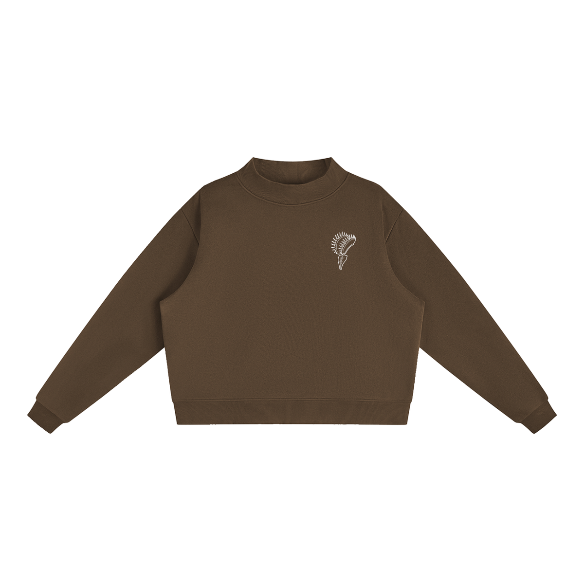 Venus Flytrap Line Art Fleece Mock-Neck Sweatshirt – Minimalist Carnivorous Plant Pullover