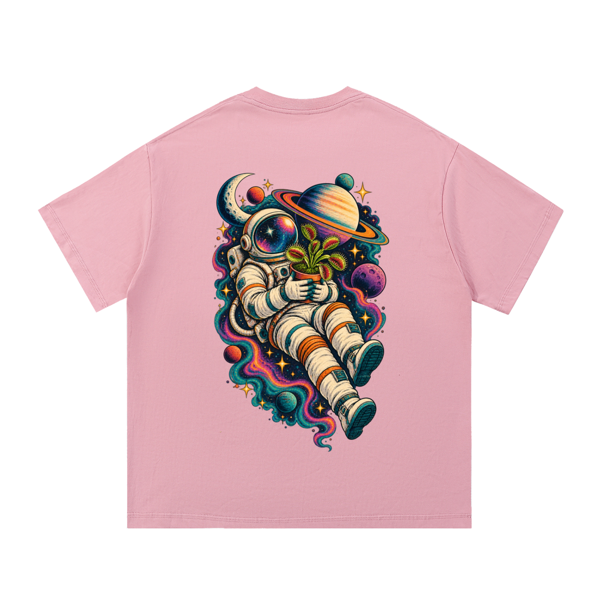 Venus Flytrap In Space Oversized T-Shirt – Carnivorous Plant Galaxy Graphic Tee, Unisex Streetwear