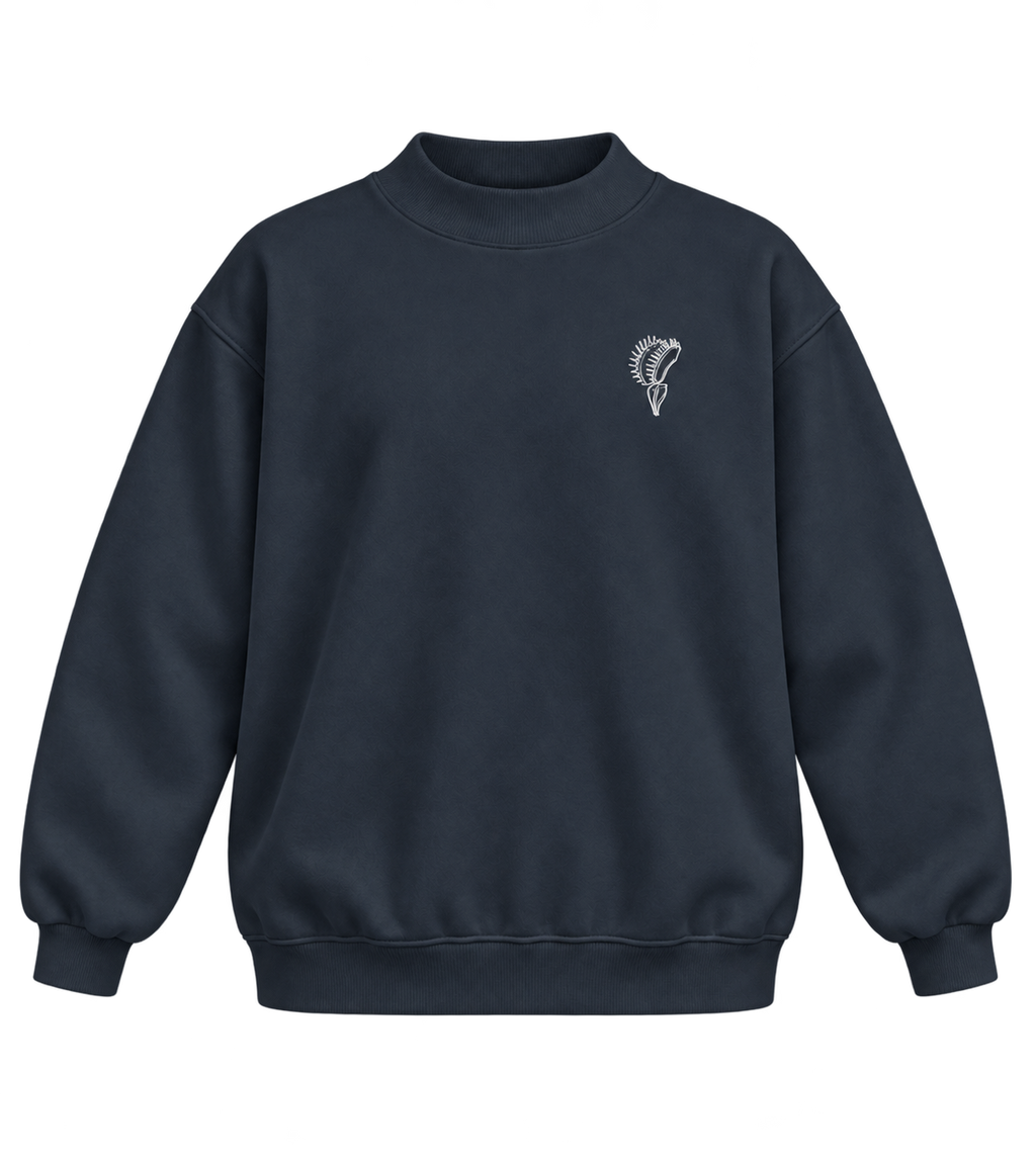 Venus Flytrap Line Art Fleece Mock-Neck Sweatshirt – Minimalist Carnivorous Plant Pullover
