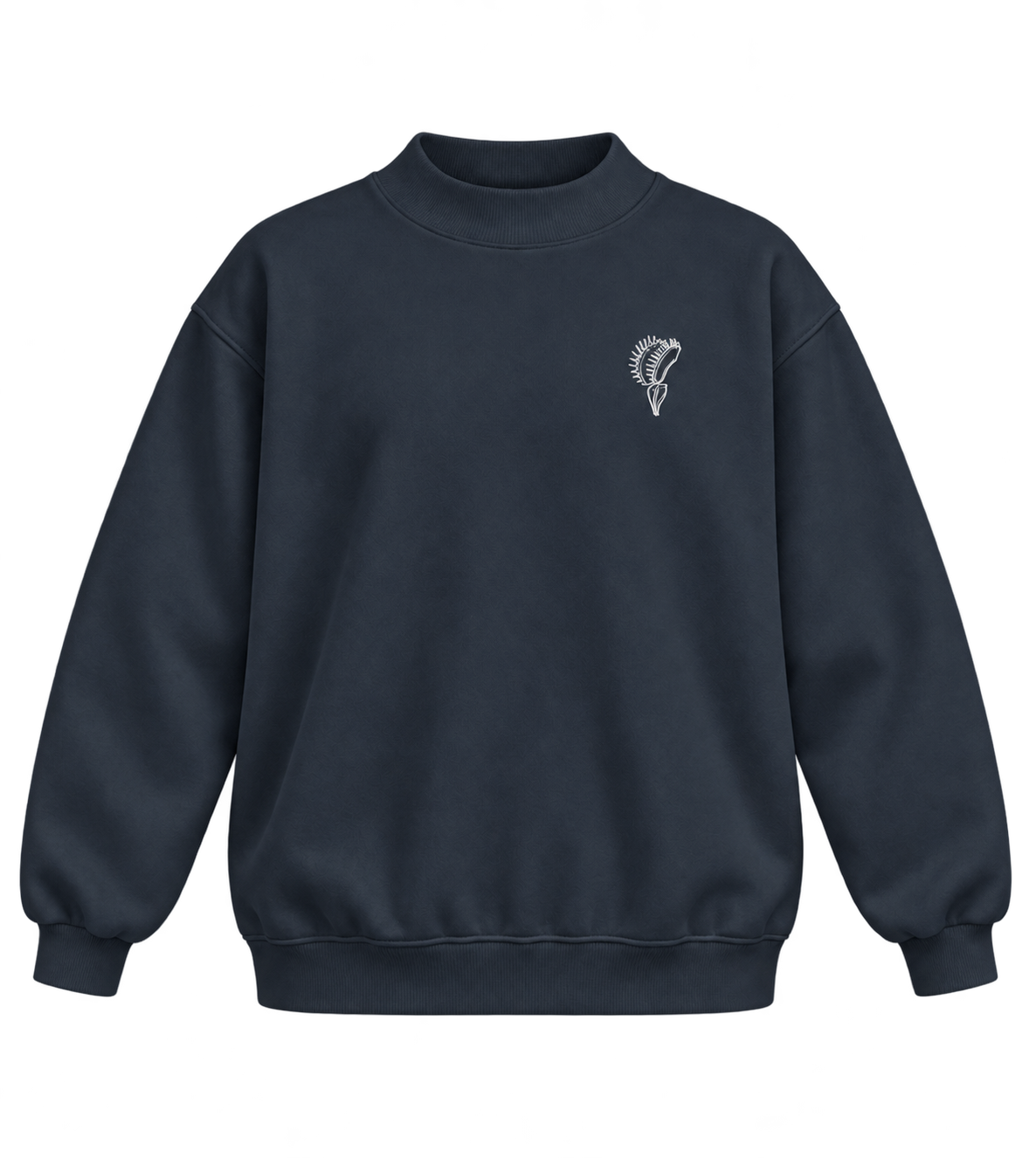 Venus Flytrap Line Art Fleece Mock-Neck Sweatshirt – Minimalist Carnivorous Plant Pullover