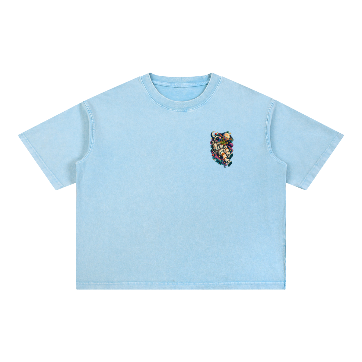 Astronaut & Venus Flytrap Mineral Wash Boxy T-Shirt – Carnivorous Plant Space Graphic, 100% Cotton