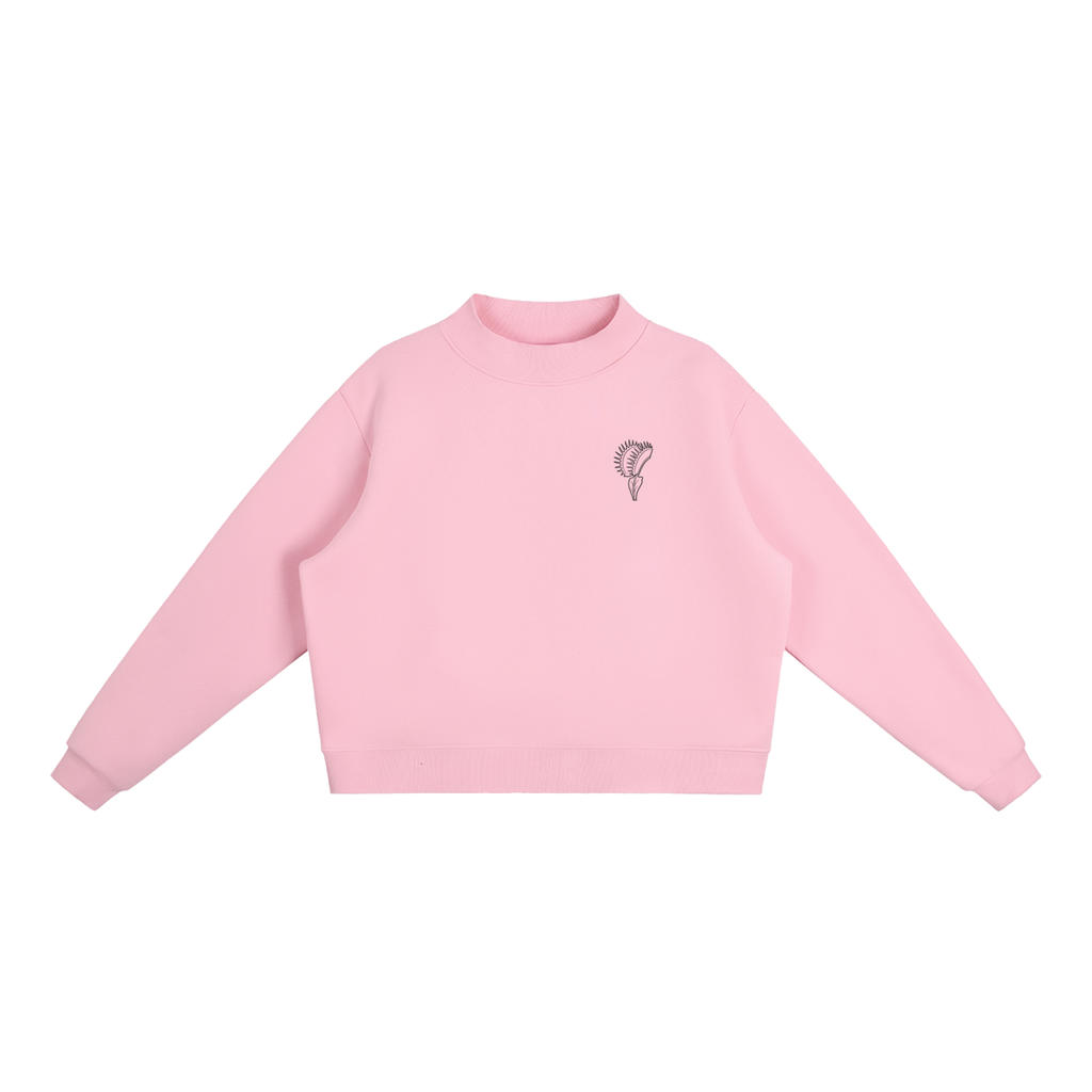 Venus Flytrap Sweatshirt – Minimalist Carnivorous Plant Fleece Mock-Neck Pullover, Cotton Blend, Women's