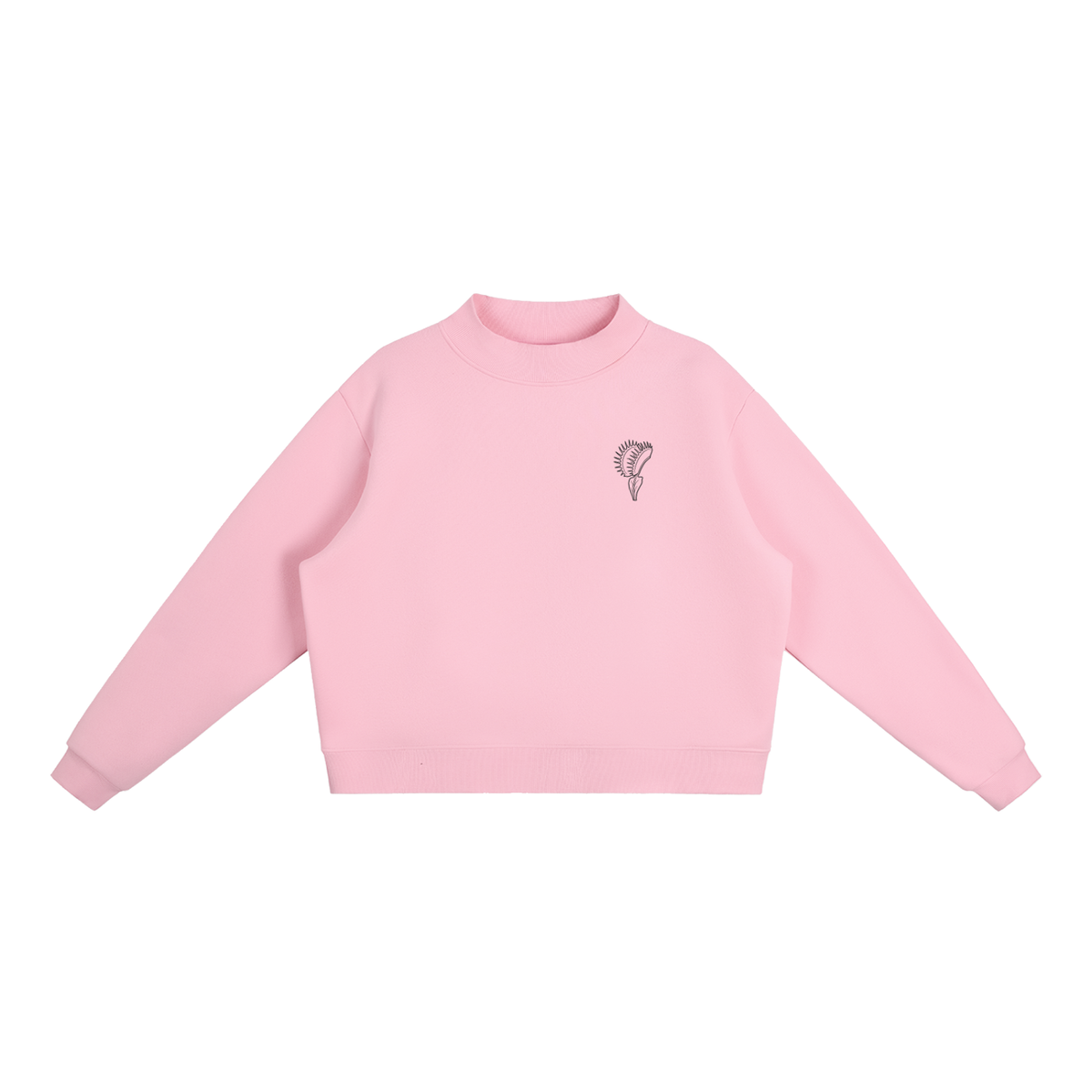 Venus Flytrap Sweatshirt – Minimalist Carnivorous Plant Fleece Mock-Neck Pullover, Cotton Blend, Women's