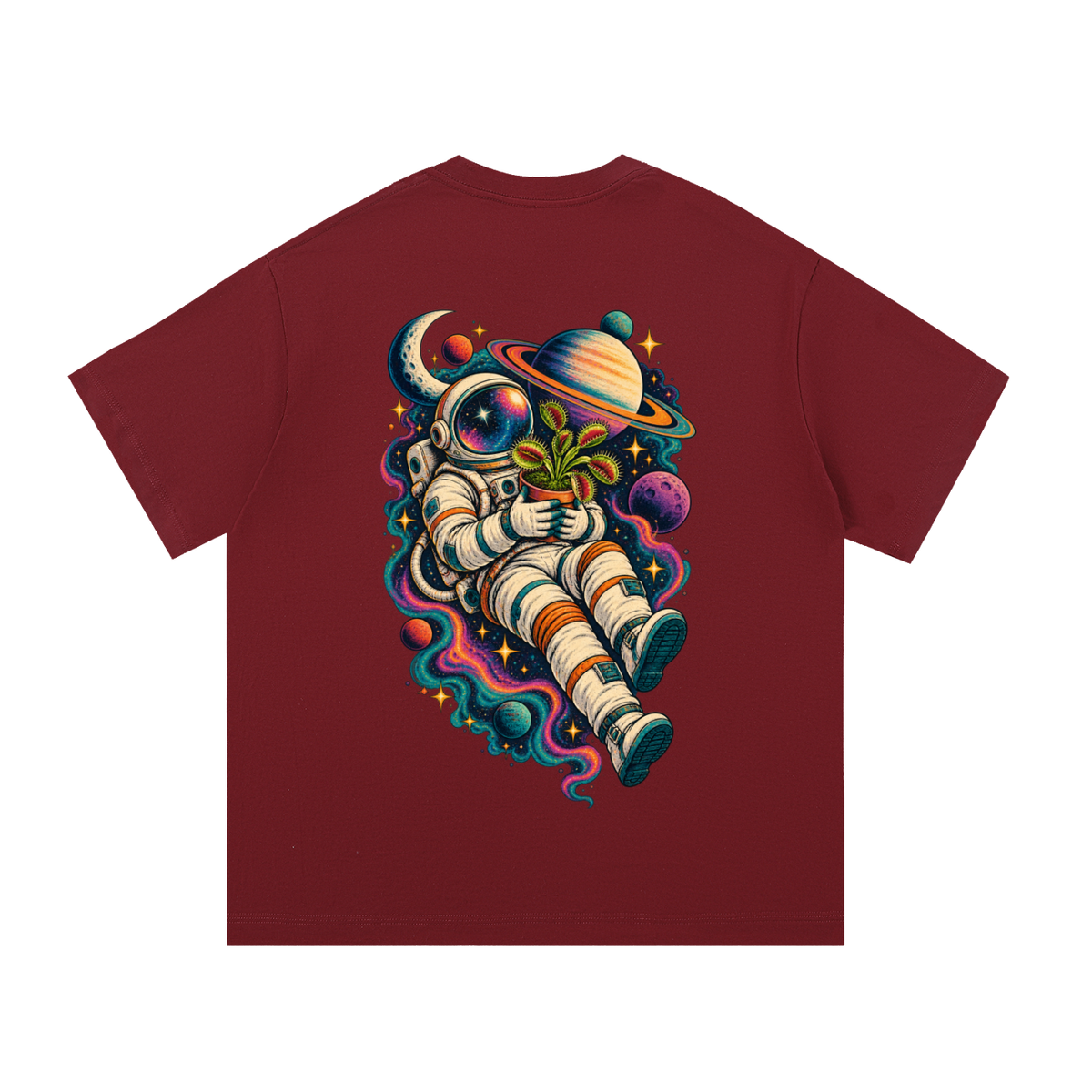 Venus Flytrap In Space Oversized T-Shirt – Carnivorous Plant Galaxy Graphic Tee, Unisex Streetwear
