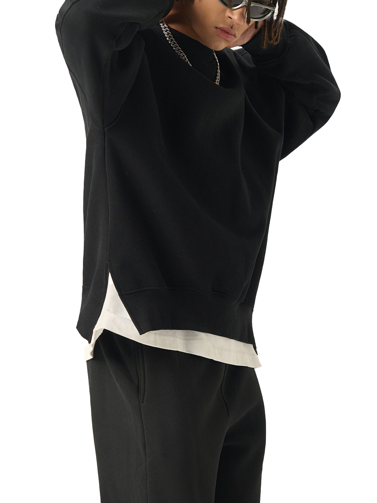 I Live Here Now Fleece Side Slit Crewneck Sweatshirt