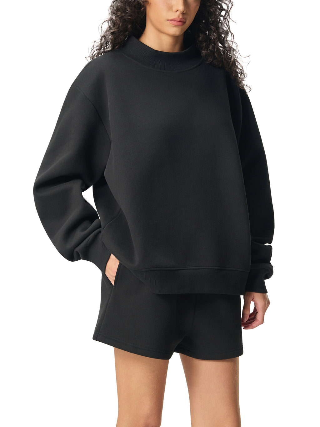 Venus Flytrap Line Art Fleece Mock-Neck Sweatshirt – Minimalist Carnivorous Plant Pullover