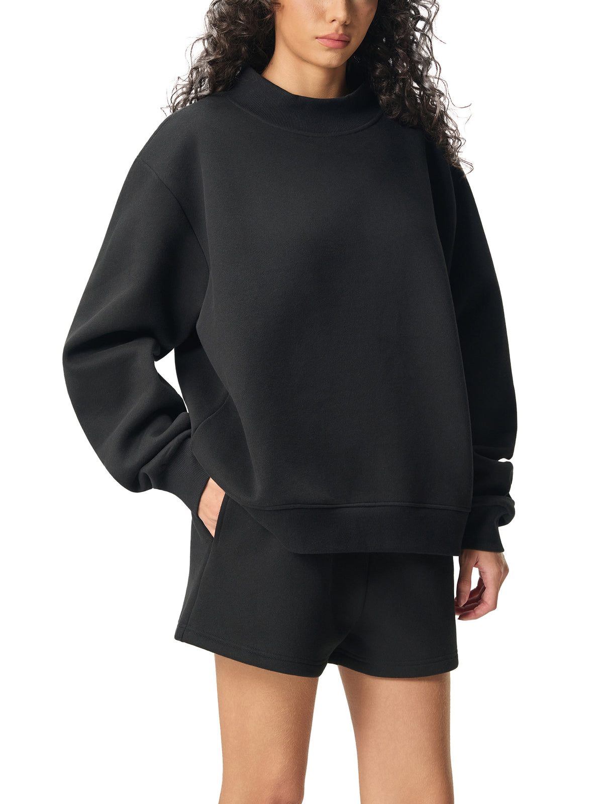Venus Flytrap Line Art Fleece Mock-Neck Sweatshirt – Minimalist Carnivorous Plant Pullover